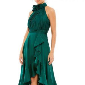 Mac Duggal Emerald Green Pleated Bodice High-Low Satin Cocktail Dress